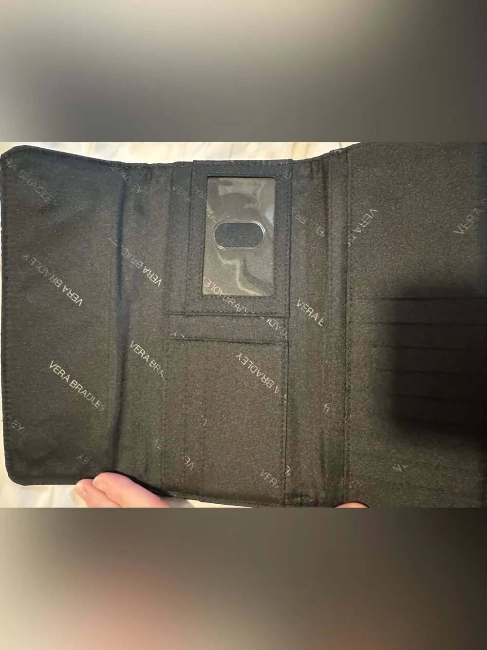 Vera Bradley Classic Black Quilted Trifold Wallet Magnetic Clutch - Picture 2 of 3